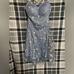 Dusty Blue Floral Homecoming Dress